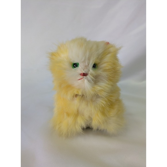 Vintage Yellow Kitten Plush Real Fur Jerry Eisner ?  Green Eyes Pink Ears - Picture 13 of 16